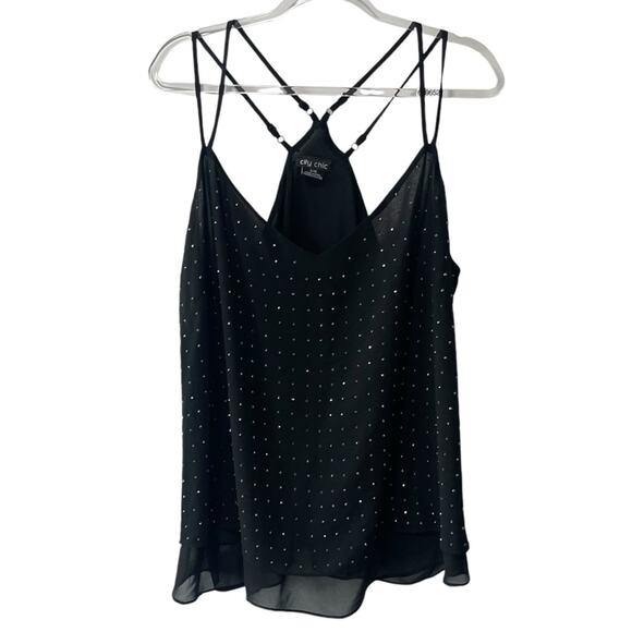 City Chic Studded Strappy Double Layer Chiffon Tank Black 16 - Picture 3 of 7